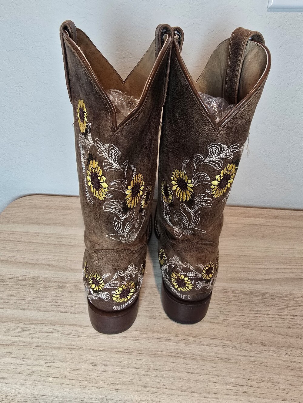 Womens Western Boots Sunflowers Shyanne 9 Cowgirl Square Toe Embroiderd Leather - Picture 2 of 6